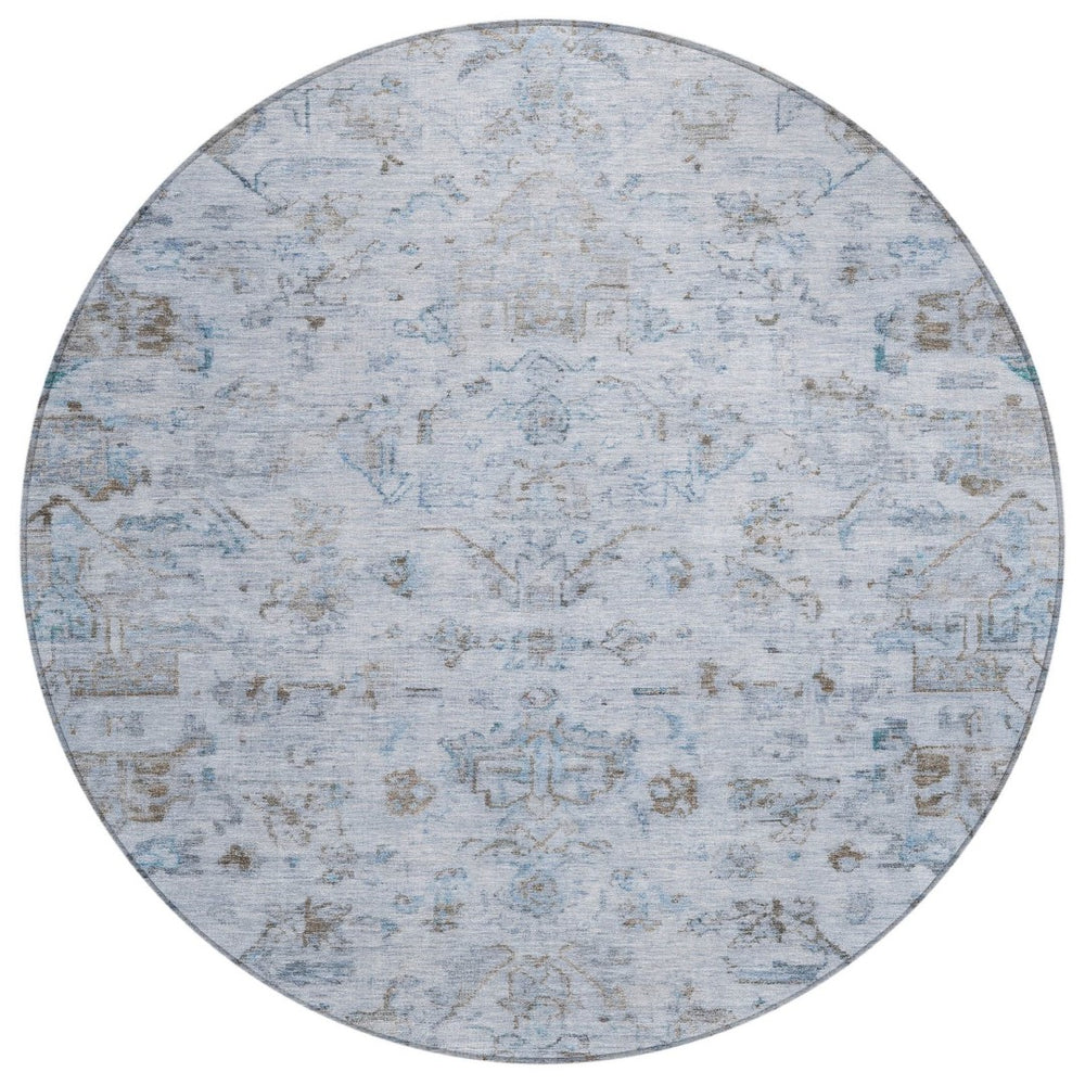 HomeRoots 8' Sky Blue & Ivory Round Medallion Rug - Washable, Durable Design for Indoor/Outdoor Spaces! 659284