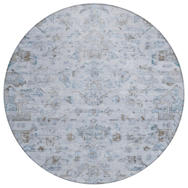HomeRoots 8' Sky Blue & Ivory Round Medallion Rug - Washable, Durable Design for Indoor/Outdoor Spaces! 659284