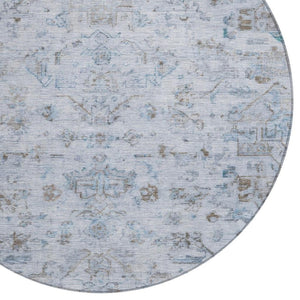 HomeRoots 8' Sky Blue & Ivory Round Medallion Rug - Washable, Durable Design for Indoor/Outdoor Spaces! 659284