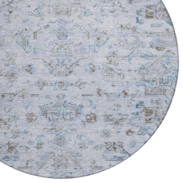 HomeRoots 8' Sky Blue & Ivory Round Medallion Rug - Washable, Durable Design for Indoor/Outdoor Spaces! 659284