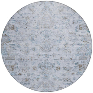 HomeRoots 8' Sky Blue & Ivory Round Medallion Rug - Washable, Durable Design for Indoor/Outdoor Spaces! 659284