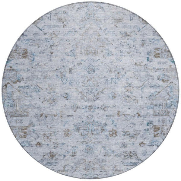 HomeRoots 8' Sky Blue & Ivory Round Medallion Rug - Washable, Durable Design for Indoor/Outdoor Spaces! 659284