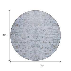 HomeRoots 8' Sky Blue & Ivory Round Medallion Rug - Washable, Durable Design for Indoor/Outdoor Spaces! 659284