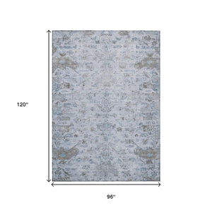 HomeRoots 8' X 10' Sky Blue Medallion Washable Area Rug - Durable, Stain-Resistant Indoor/Outdoor Comfort! 659285
