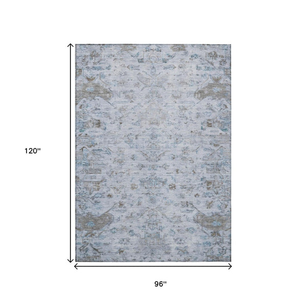 HomeRoots 8' X 10' Sky Blue Medallion Washable Area Rug - Durable, Stain-Resistant Indoor/Outdoor Comfort! 659285