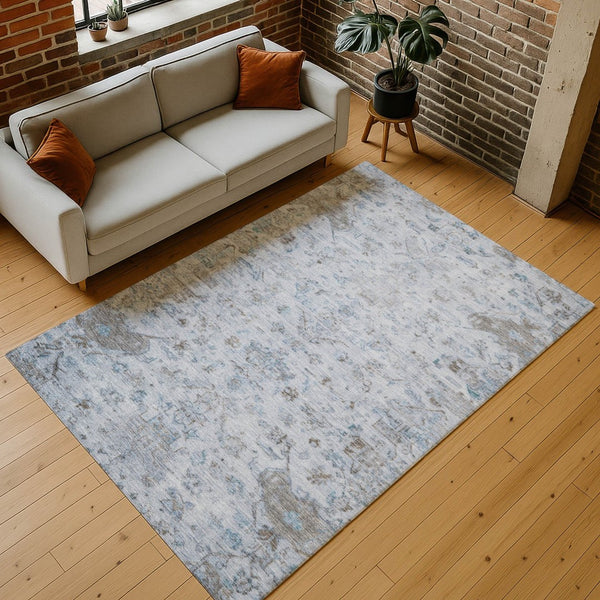 HomeRoots 8' X 10' Sky Blue Medallion Washable Area Rug - Durable, Stain-Resistant Indoor/Outdoor Comfort! 659285