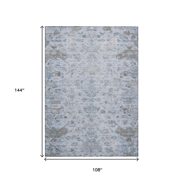 HomeRoots 9' X 12' Sky Blue Medallion Area Rug – Durable, Washable Indoor/Outdoor Rug for Versatile Home Style 659286