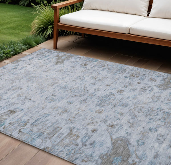 HomeRoots 10' Sky Blue & Ivory Medallion Area Rug - Durable, Washable for Indoor/Outdoor Use, Ideal for High-Traffic Spaces 659287