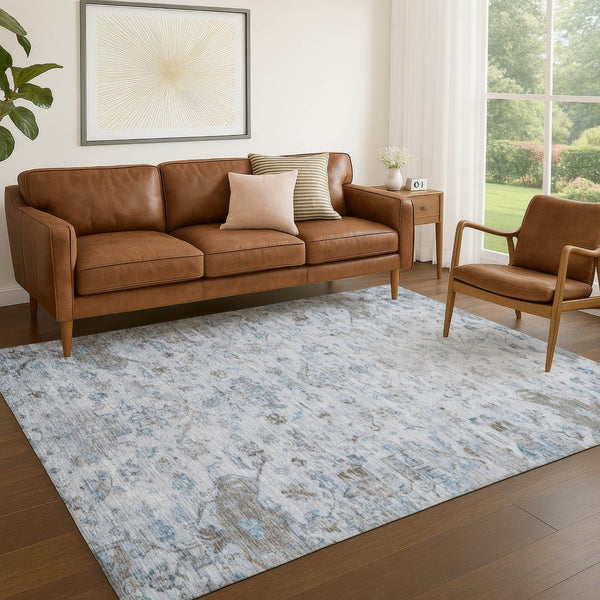 HomeRoots 10' Sky Blue & Ivory Medallion Area Rug - Durable, Washable for Indoor/Outdoor Use, Ideal for High-Traffic Spaces 659287