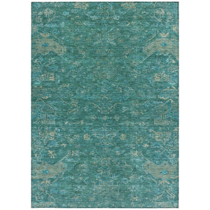 HomeRoots 5' X 8' Medallion Area Rug in Teal Blue & Artichoke Green - Washable, Durable for Indoor/Outdoor Use 659289