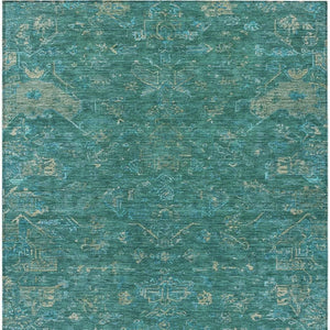 HomeRoots 5' X 8' Medallion Area Rug in Teal Blue & Artichoke Green - Washable, Durable for Indoor/Outdoor Use 659289