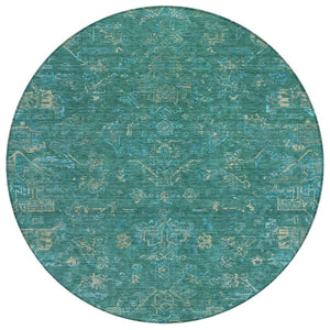 HomeRoots 8' Teal Blue Round Medallion Rug - Washable, Durable, Stylish for Indoor & Outdoor Living Spaces 659290