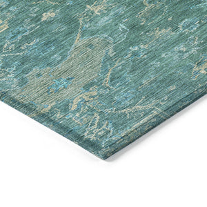 HomeRoots 8' Teal Blue Round Medallion Rug - Washable, Durable, Stylish for Indoor & Outdoor Living Spaces 659290
