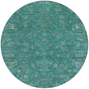 HomeRoots 8' Teal Blue Round Medallion Rug - Washable, Durable, Stylish for Indoor & Outdoor Living Spaces 659290