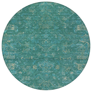HomeRoots 8' Teal Blue Round Medallion Rug - Washable, Durable, Stylish for Indoor & Outdoor Living Spaces 659290