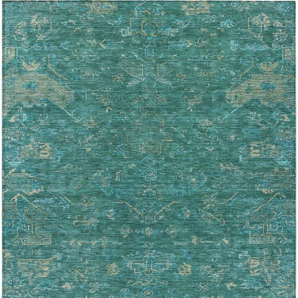HomeRoots 8' X 10' Teal Blue & Artichoke Green Medallion Rug - Durable, Washable, Indoor/Outdoor Style! 659291