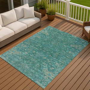 HomeRoots 9' X 12' Vibrant Teal Blue and Artichoke Green Medallion Washable Area Rug for Indoor & Outdoor Use 659292