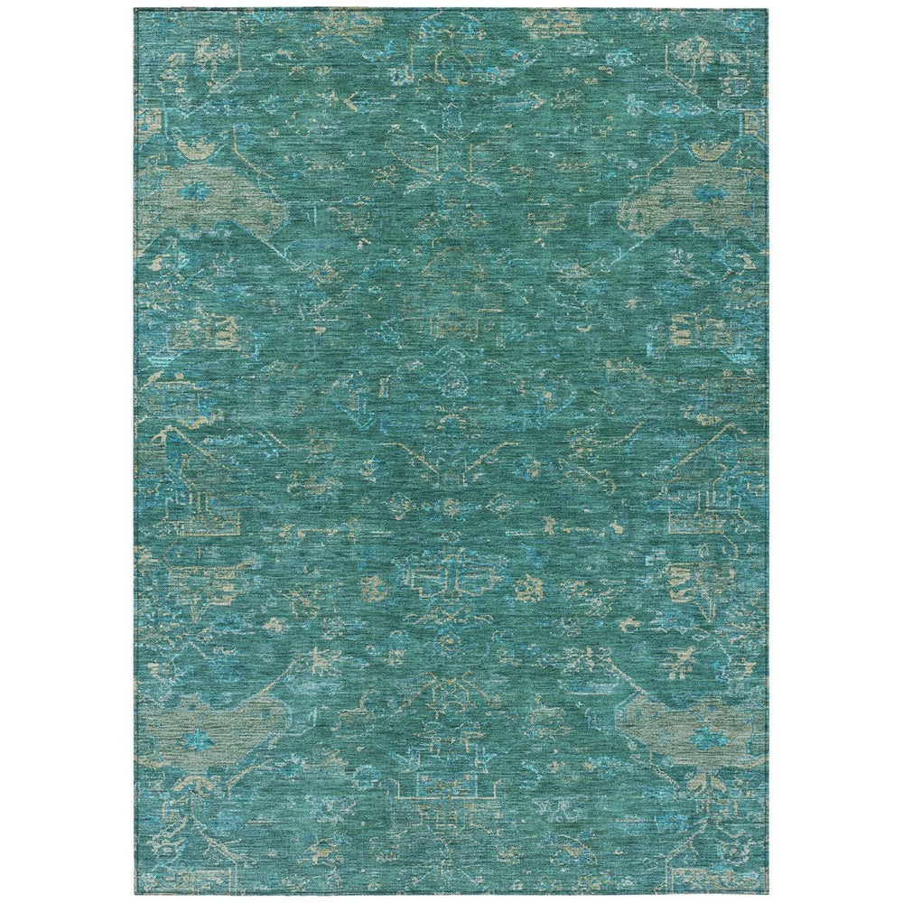 HomeRoots 9' X 12' Vibrant Teal Blue and Artichoke Green Medallion Washable Area Rug for Indoor & Outdoor Use 659292