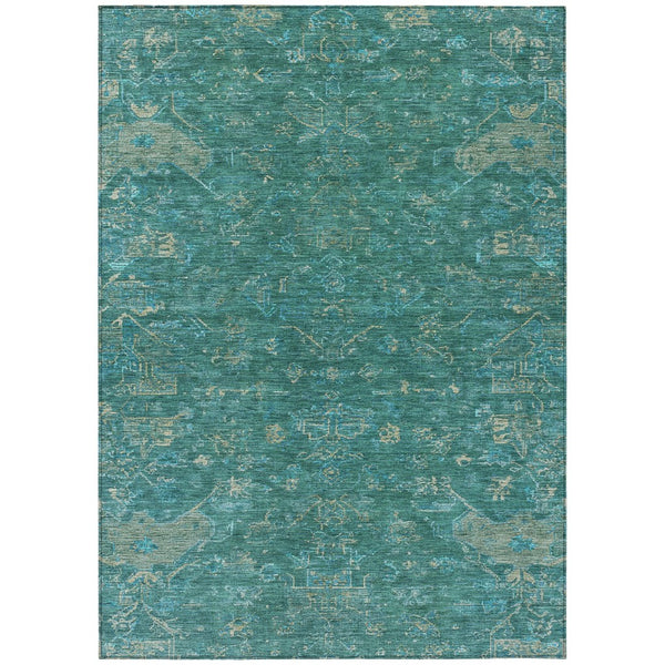HomeRoots 9' X 12' Vibrant Teal Blue and Artichoke Green Medallion Washable Area Rug for Indoor & Outdoor Use 659292