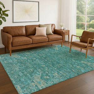 HomeRoots 9' X 12' Vibrant Teal Blue and Artichoke Green Medallion Washable Area Rug for Indoor & Outdoor Use 659292