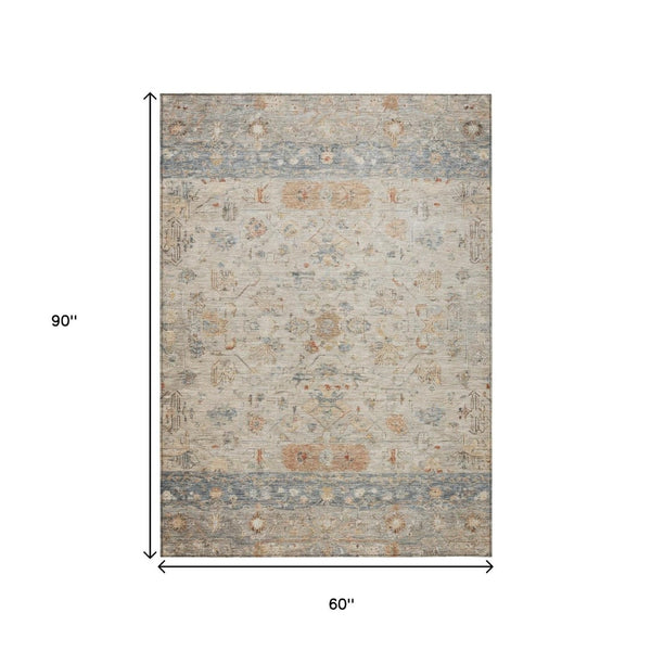 HomeRoots 5' X 8' Beige and Gray Tribal Area Rug - Durable, Washable, Indoor/Outdoor Rug for High-Traffic Spaces 659295