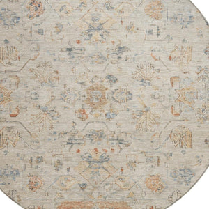 HomeRoots 8' Beige and Gray Round Tribal Area Rug – Durable, Washable, Versatile for Indoor and Outdoor Use! 659296