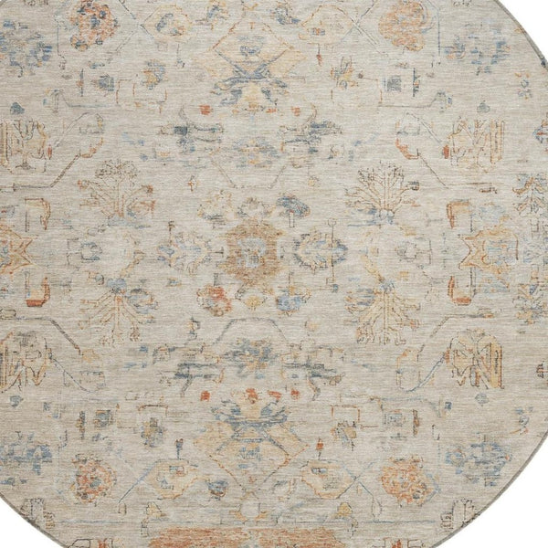 HomeRoots 8' Beige and Gray Round Tribal Area Rug – Durable, Washable, Versatile for Indoor and Outdoor Use! 659296