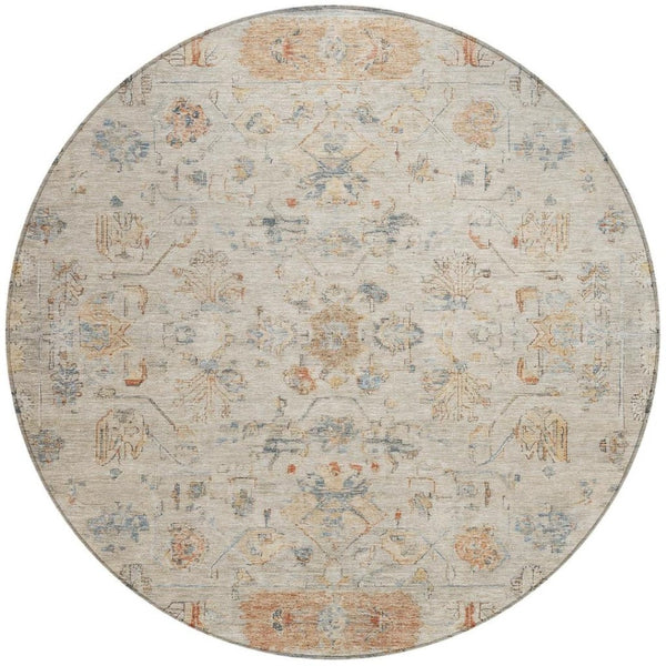 HomeRoots 8' Beige and Gray Round Tribal Area Rug – Durable, Washable, Versatile for Indoor and Outdoor Use! 659296