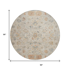 HomeRoots 8' Beige and Gray Round Tribal Area Rug – Durable, Washable, Versatile for Indoor and Outdoor Use! 659296