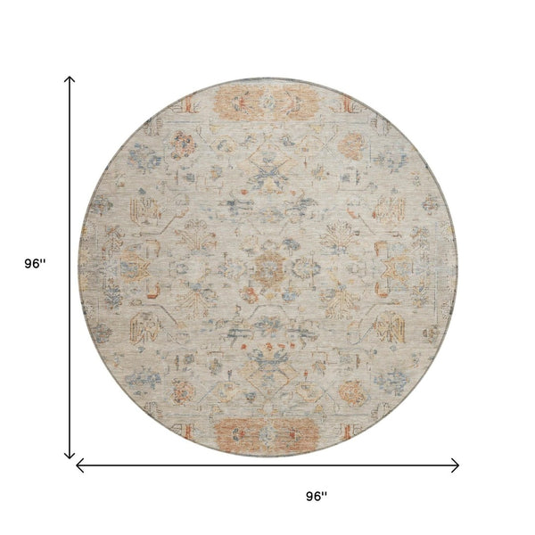HomeRoots 8' Beige and Gray Round Tribal Area Rug – Durable, Washable, Versatile for Indoor and Outdoor Use! 659296