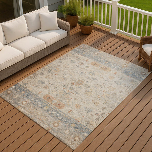 HomeRoots 8' X 10' Beige and Gray Tribal Washable Area Rug - Stylish, Durable, Indoor/Outdoor Versatility! 659297