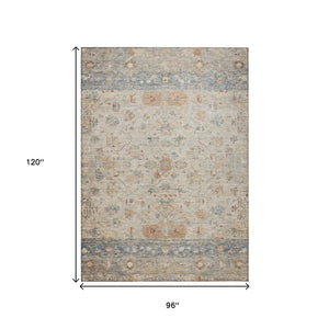 HomeRoots 8' X 10' Beige and Gray Tribal Washable Area Rug - Stylish, Durable, Indoor/Outdoor Versatility! 659297
