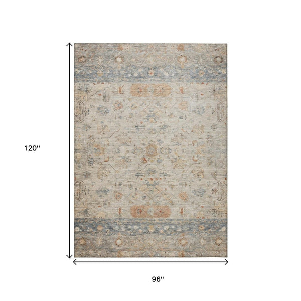 HomeRoots 8' X 10' Beige and Gray Tribal Washable Area Rug - Stylish, Durable, Indoor/Outdoor Versatility! 659297