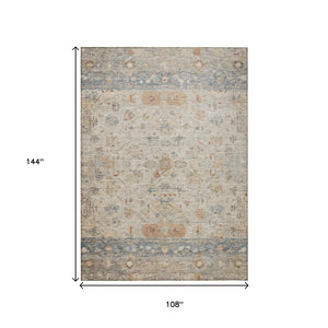 HomeRoots 9' X 12' Beige and Gray Tribal Washable Rug – Durable, Stylish, Perfect for Indoor and Outdoor Spaces! 659298