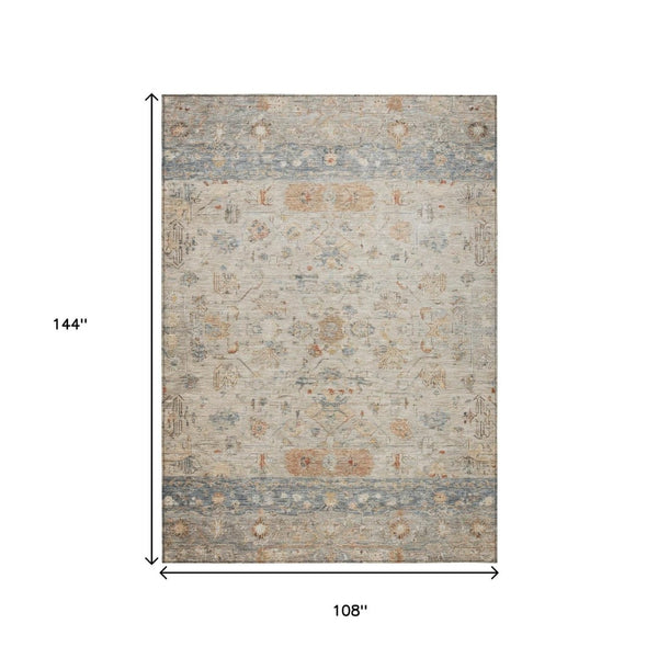HomeRoots 9' X 12' Beige and Gray Tribal Washable Rug – Durable, Stylish, Perfect for Indoor and Outdoor Spaces! 659298