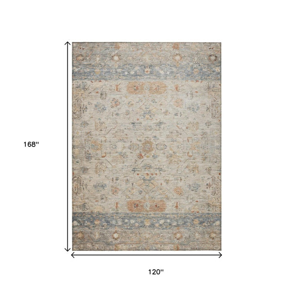 HomeRoots 10' Tribal Area Rug in Beige and Gray – Durable, Washable for Indoor/Outdoor Use, Stylish Comfort! 659299