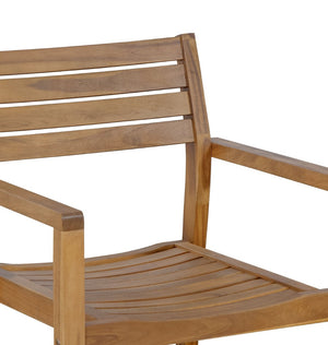 English Elm U_style Solid Acacia Wood Outdoor Dining Set Seats Four with Umbrella Hole Patio Natural WY000477AAO