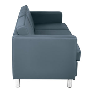 OSP Home Furnishings Pacific Faux Leather Contemporary Sofa with Chrome Legs for Modern Living Spaces Blue PAC53-R105