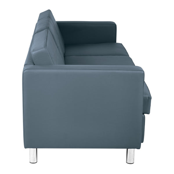 OSP Home Furnishings Pacific Faux Leather Contemporary Sofa with Chrome Legs for Modern Living Spaces Blue PAC53-R105