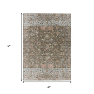 HomeRoots 5' Stylish Brown and Gray Tribal Washable Rug for Indoor and Outdoor Spaces – Durable & Versatile! 659301