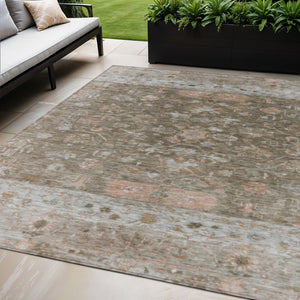 HomeRoots 5' Stylish Brown and Gray Tribal Washable Rug for Indoor and Outdoor Spaces – Durable & Versatile! 659301