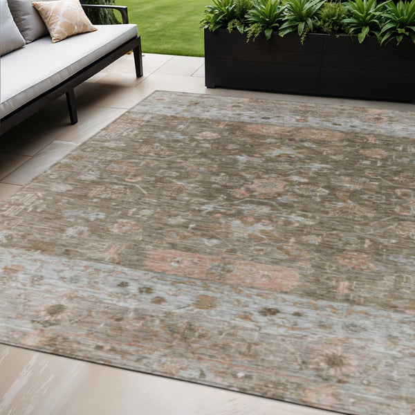 HomeRoots 5' Stylish Brown and Gray Tribal Washable Rug for Indoor and Outdoor Spaces – Durable & Versatile! 659301