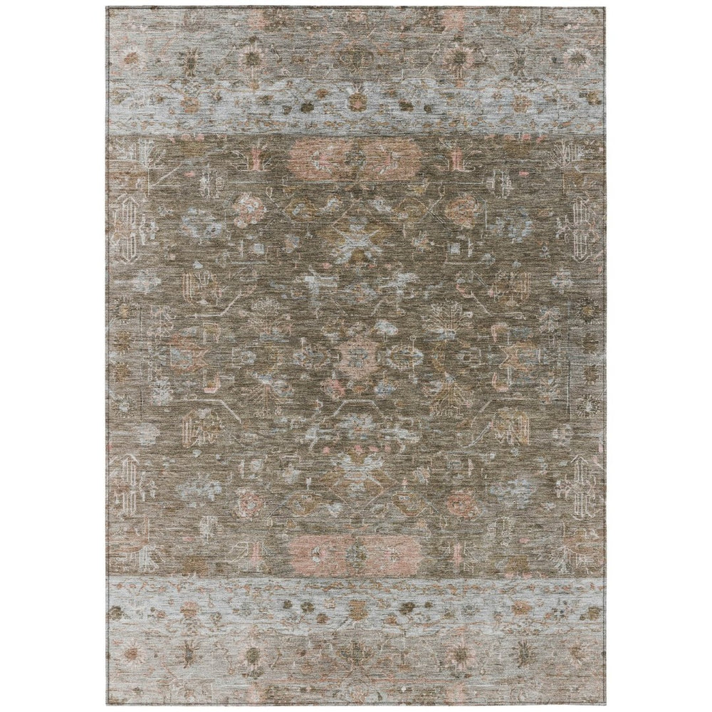 HomeRoots 5' Stylish Brown and Gray Tribal Washable Rug for Indoor and Outdoor Spaces – Durable & Versatile! 659301