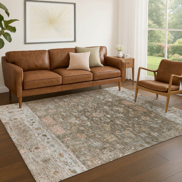 HomeRoots 5' Stylish Brown and Gray Tribal Washable Rug for Indoor and Outdoor Spaces – Durable & Versatile! 659301