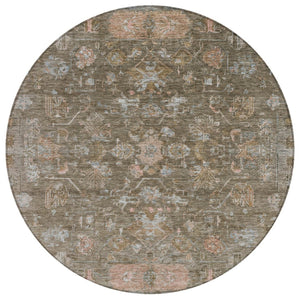 HomeRoots 8' Brown and Gray Round Tribal Area Rug - Stylish, Washable, Durable for Indoor & Outdoor Spaces 659302
