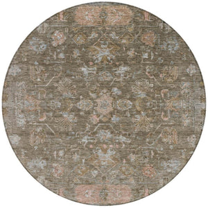 HomeRoots 8' Brown and Gray Round Tribal Area Rug - Stylish, Washable, Durable for Indoor & Outdoor Spaces 659302