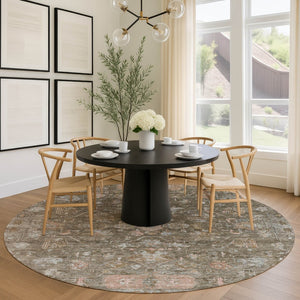 HomeRoots 8' Brown and Gray Round Tribal Area Rug - Stylish, Washable, Durable for Indoor & Outdoor Spaces 659302