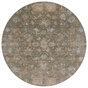 HomeRoots 8' Brown and Gray Round Tribal Area Rug - Stylish, Washable, Durable for Indoor & Outdoor Spaces 659302