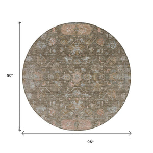 HomeRoots 8' Brown and Gray Round Tribal Area Rug - Stylish, Washable, Durable for Indoor & Outdoor Spaces 659302