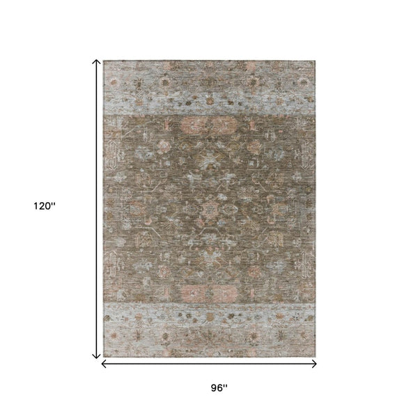 HomeRoots 8' X 10' Brown and Gray Tribal Rug - Durable, Washable Indoor-Outdoor Area Rug for High-Traffic Spaces 659303
